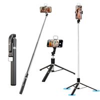 Kratos 2026, perche à selfie K9 Premium avec trépied et lumière, trépied de 170 cm (67 pouces) pour téléphone portable, perche à selfie longue multifonctionnelle Bluetooth pour les voyages et le vlogging, compatible avec tous les