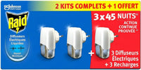 Raid Diffuseur Electrique Liquide - Répulsif Moustiques - 3 Diffuseurs + 3 Recharges, 2 en 1 - 45 Nuits
