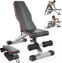 banc de musculation pliable et robuste avec haltères, banc incliné et plat pour abdominaux.