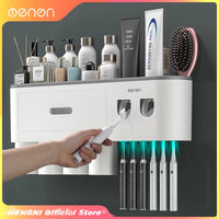 Découvrez le distributeur automatique de dentifrice et le porte-brosse à dents. Gain de place, organisation garantie ! Sublimez votre salle de bain avec ce porte-brosse à dents magnétique intelligent et ce presse-dentifrice autom