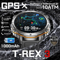 Montre Intelligente T-Rex 3 – Qualité Militaire, GPS Intégré, Écran AMOLED HD | Étanche 10ATM, Appel & Batterie 1000mAh