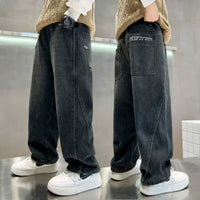 Denim Pants Solid Elastic Wiast Trousers Children