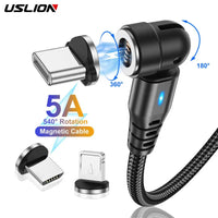 Câble de charge magnétique USB rotatif à 540° 3 en 1, câble de données tressé en nylon 3A, câble pour téléphone Micro USB C vers Type C