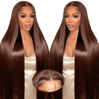 # 4 perruques avant en dentelle droite brun chocolat 13x6 perruque frontale en dentelle transparente 13x4 perruques de cheveux humains brésiliens Remy pré-plumés.