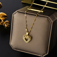 Double-layer Love Necklace With Rhinestones Titanium Steel Pendant Fashion Jewelry Woman Valentines Day Gift